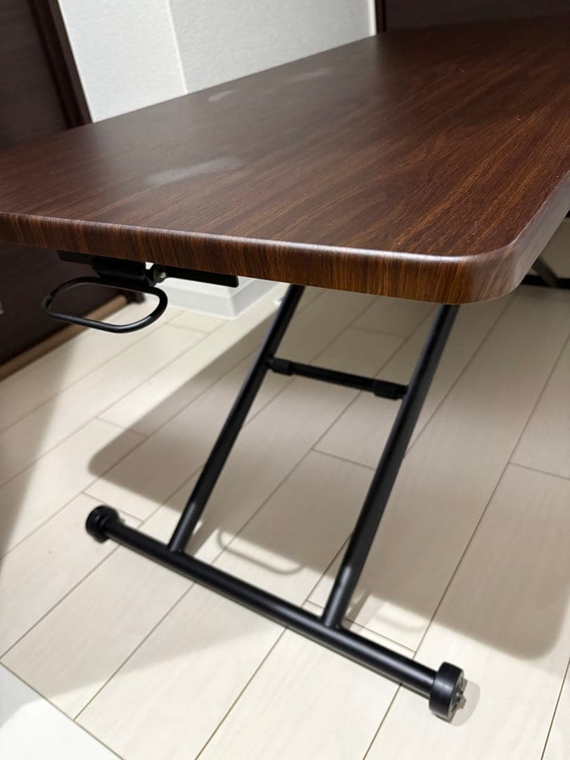 無段階 ガス圧昇降式テーブル　ローテーブル　デスク　ブラウン　120×60