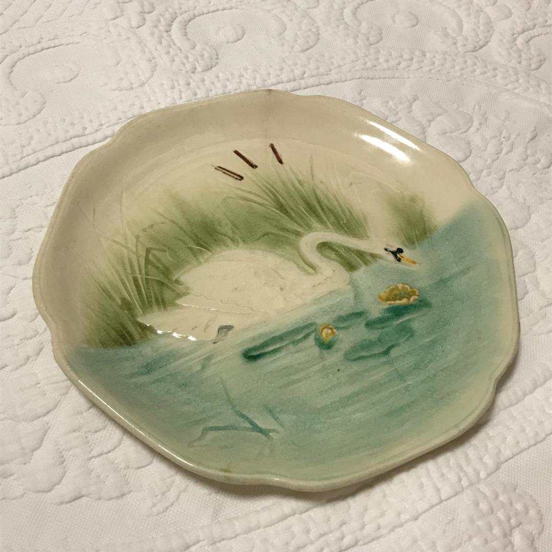 レア　アンティーク　ヴィンテージ　スワン　白鳥　エクリュ　花びら　プレート