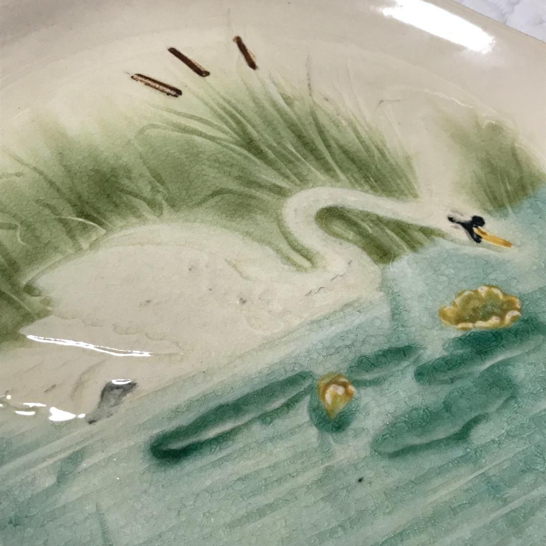 レア　アンティーク　ヴィンテージ　スワン　白鳥　エクリュ　花びら　プレート