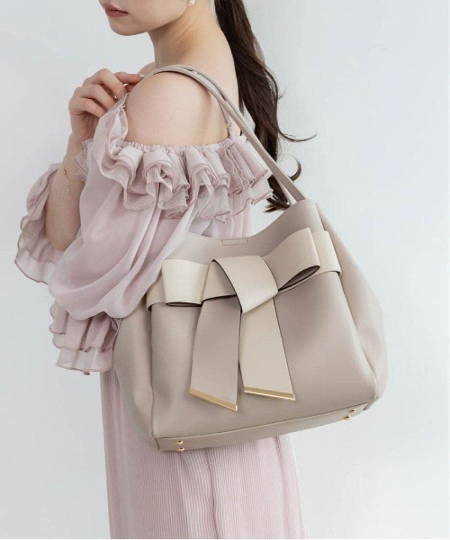 RANDA 【A4対応】リボントートバッグ ベージュ