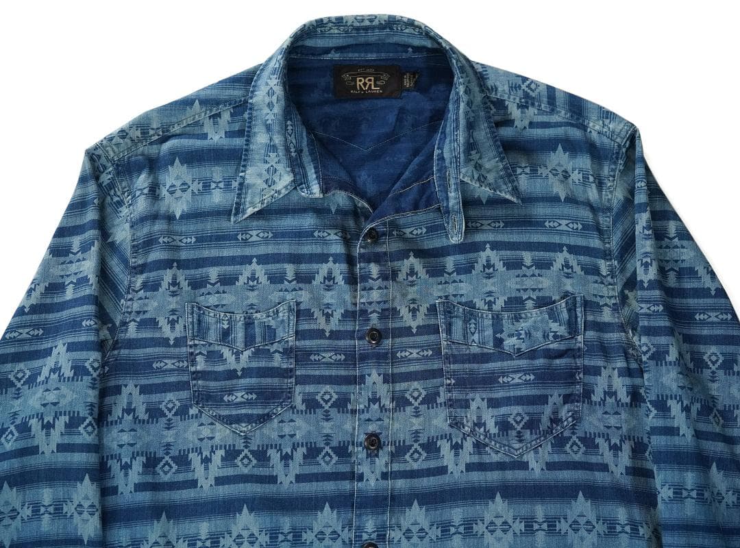 RRL 本藍染め インディゴ コットン サテン ワークシャツ ダブルアールエル