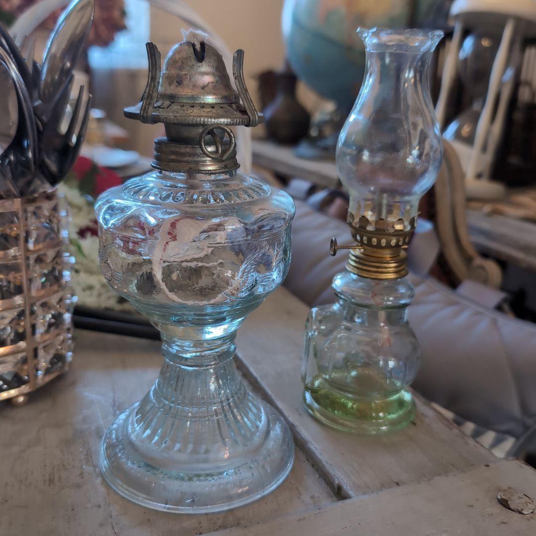 クラシックオイルランプ 透明 ガラス製2点