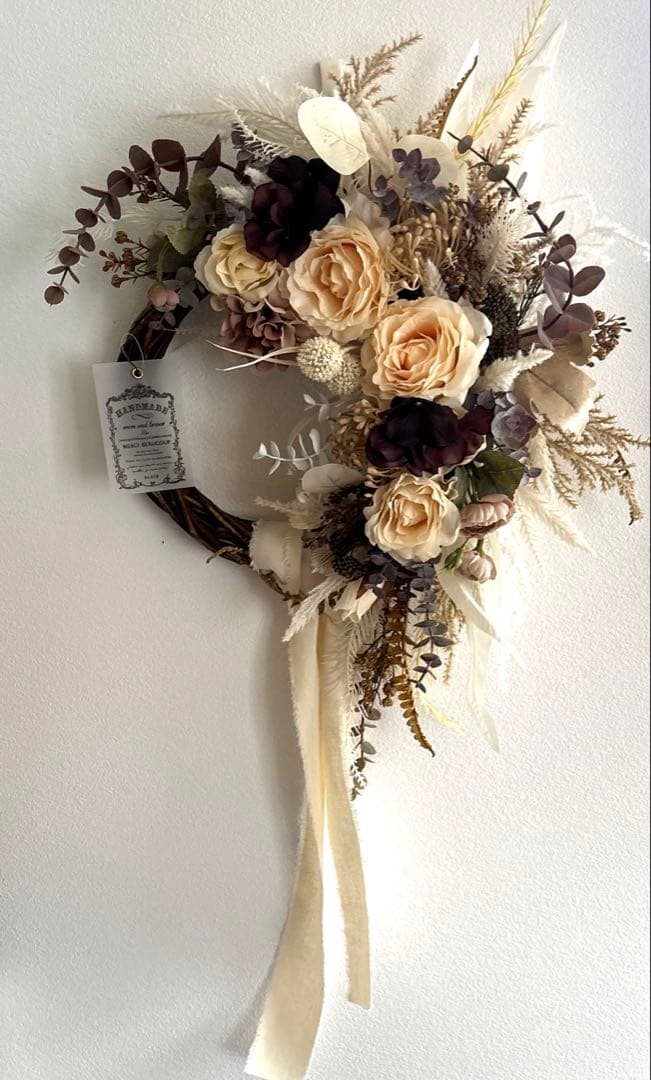 ☆Noel☆＊フラワーリース＊玄関リース　ローズとダリアのナチュラルリース