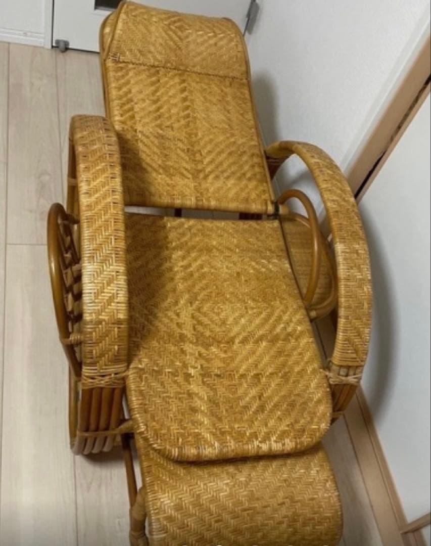 昭和レトロ ラタンリクライニングチェア オットマン付き 1人掛けソファー 古家具