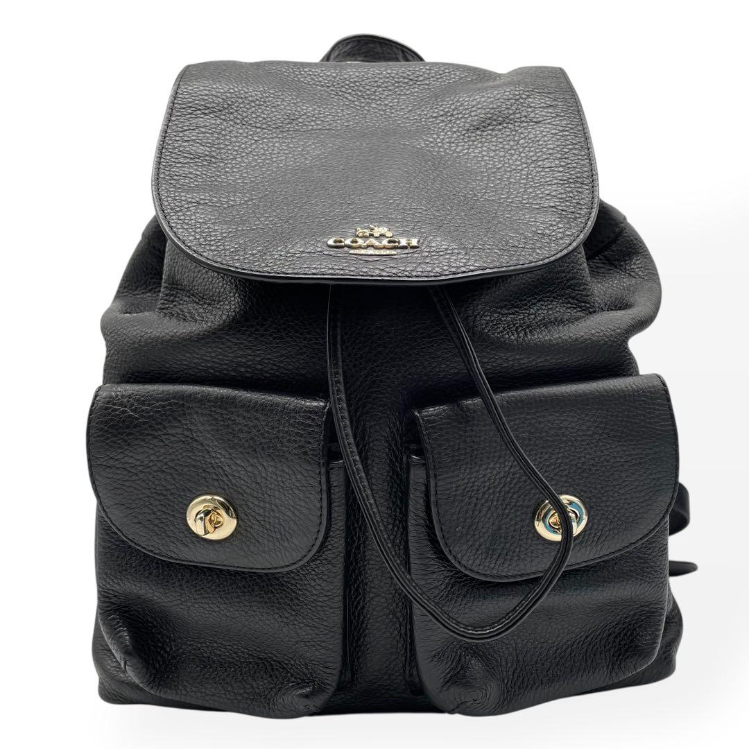 極美品　COACH コーチ　リュック　バックパック　レザー　ブラック　シボ革