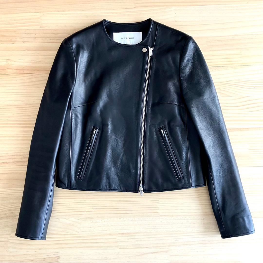 美品 ルシェルブルー ラムレザー ライダース 36 ブラック