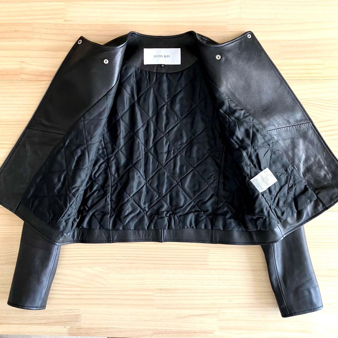 美品 ルシェルブルー ラムレザー ライダース 36 ブラック