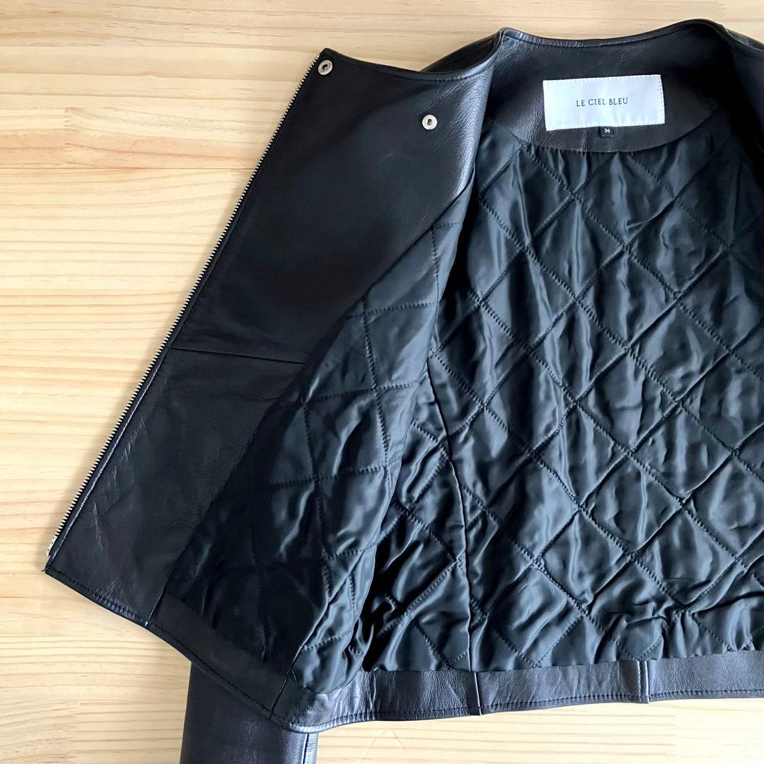 美品 ルシェルブルー ラムレザー ライダース 36 ブラック