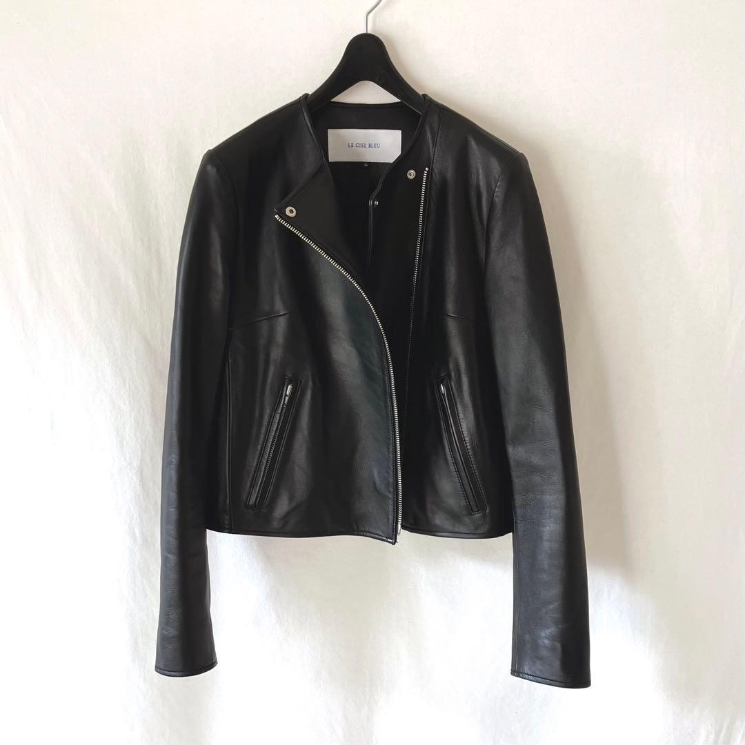 美品 ルシェルブルー ラムレザー ライダース 36 ブラック