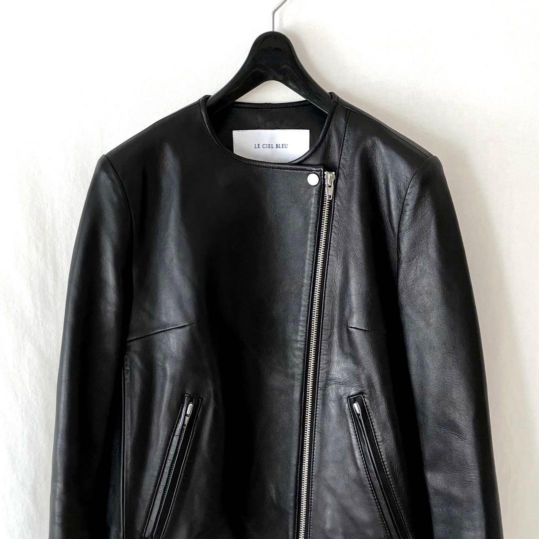 美品 ルシェルブルー ラムレザー ライダース 36 ブラック