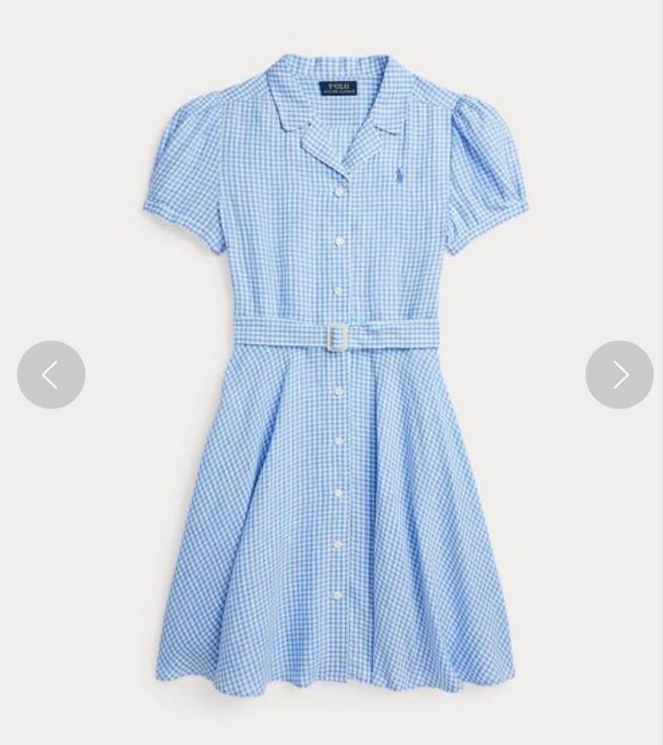 ベルテッド ギンガム リネン ドレス　160