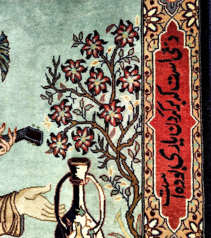 【恋人たちのランデブー】パキスタン手織りウールタペストリー　白黒の鳥絵壺