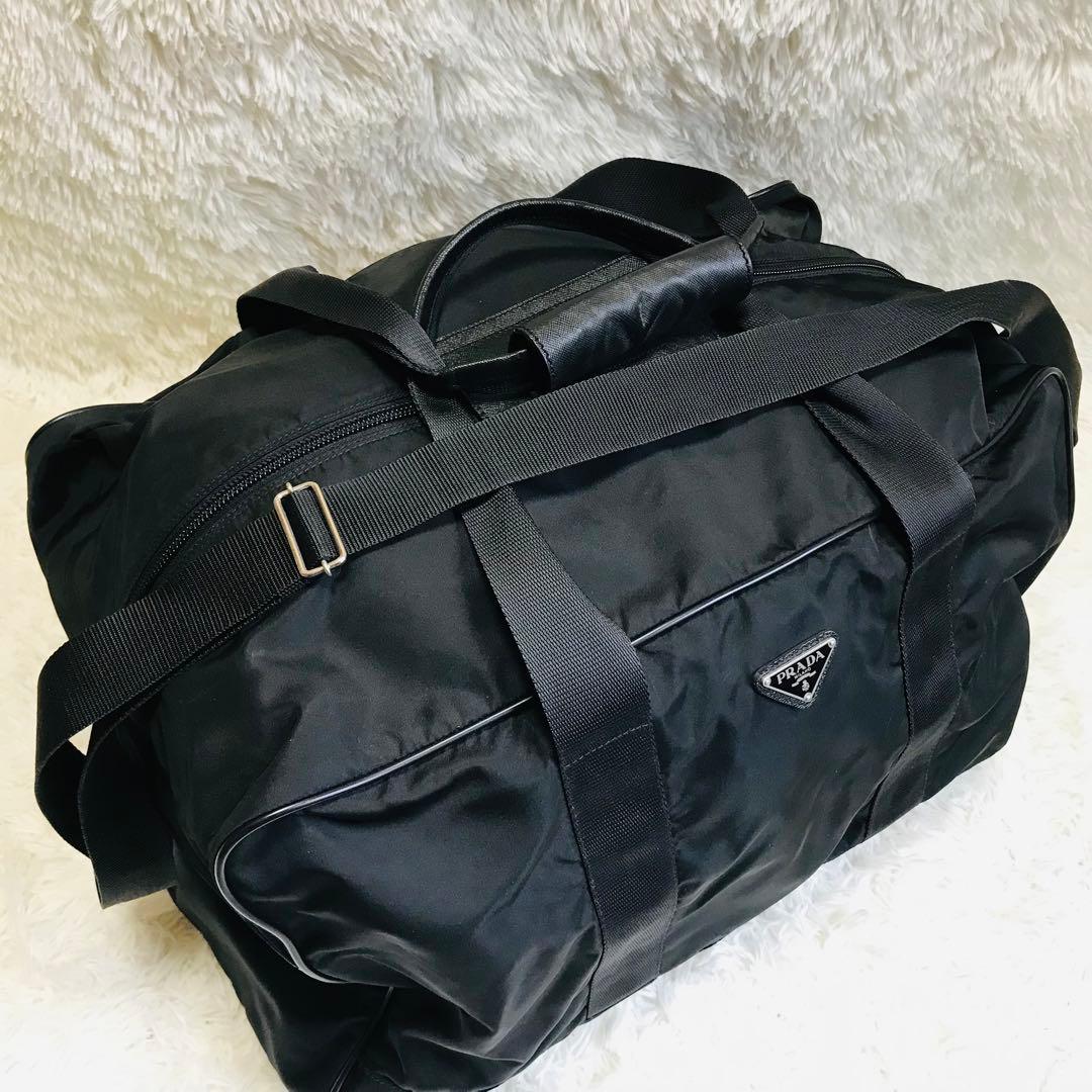 【極美品】プラダ ボストンバッグ 2way ナイロン 黒 三角ロゴ 白タグ