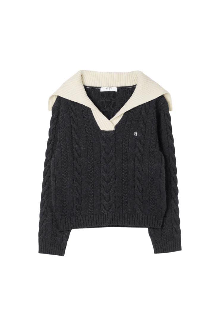 Herlipto Sailor-Collar Cable Knit グレー