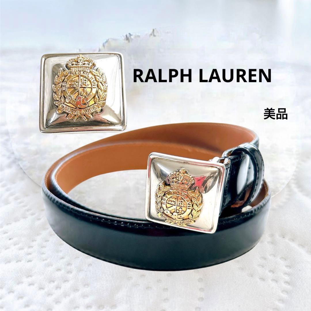 ノメさん専用 希少✨ラルフローレン ロゴ ベルト レザー アメリカ製 ブラック