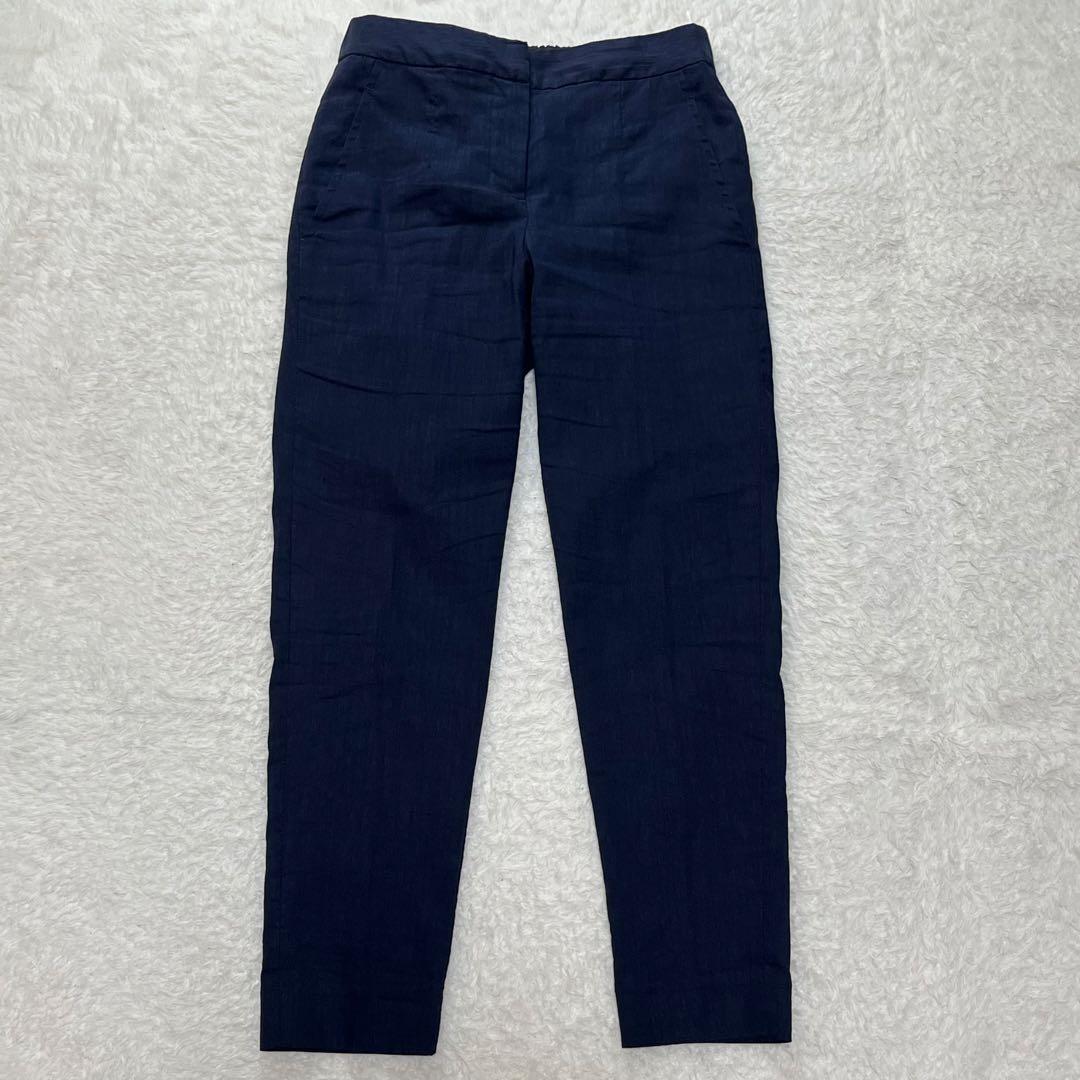 プラステ　PLST セットアップ　スーツ　ノーカラー　パンツ　リネン　ネイビー