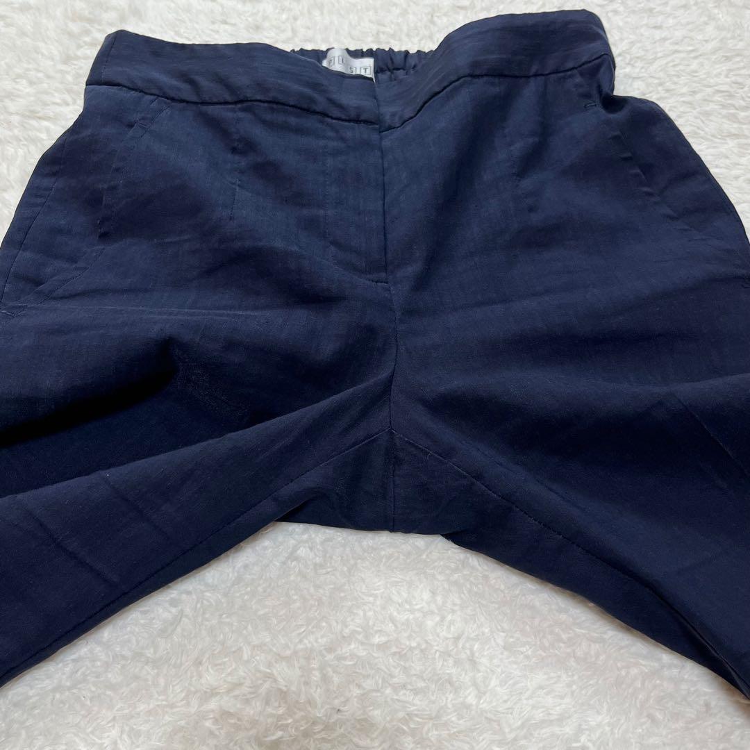 プラステ　PLST セットアップ　スーツ　ノーカラー　パンツ　リネン　ネイビー