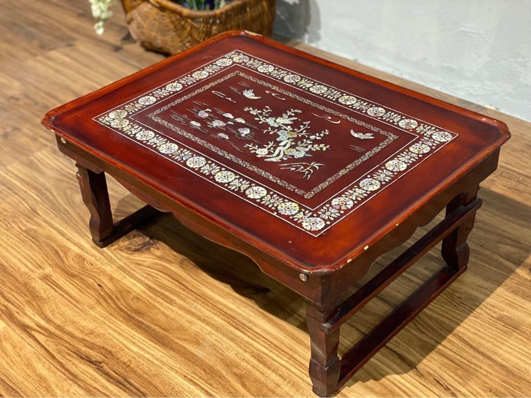 ローテーブル アンティーク 螺鈿 座卓 折りたたみテーブル インテリア