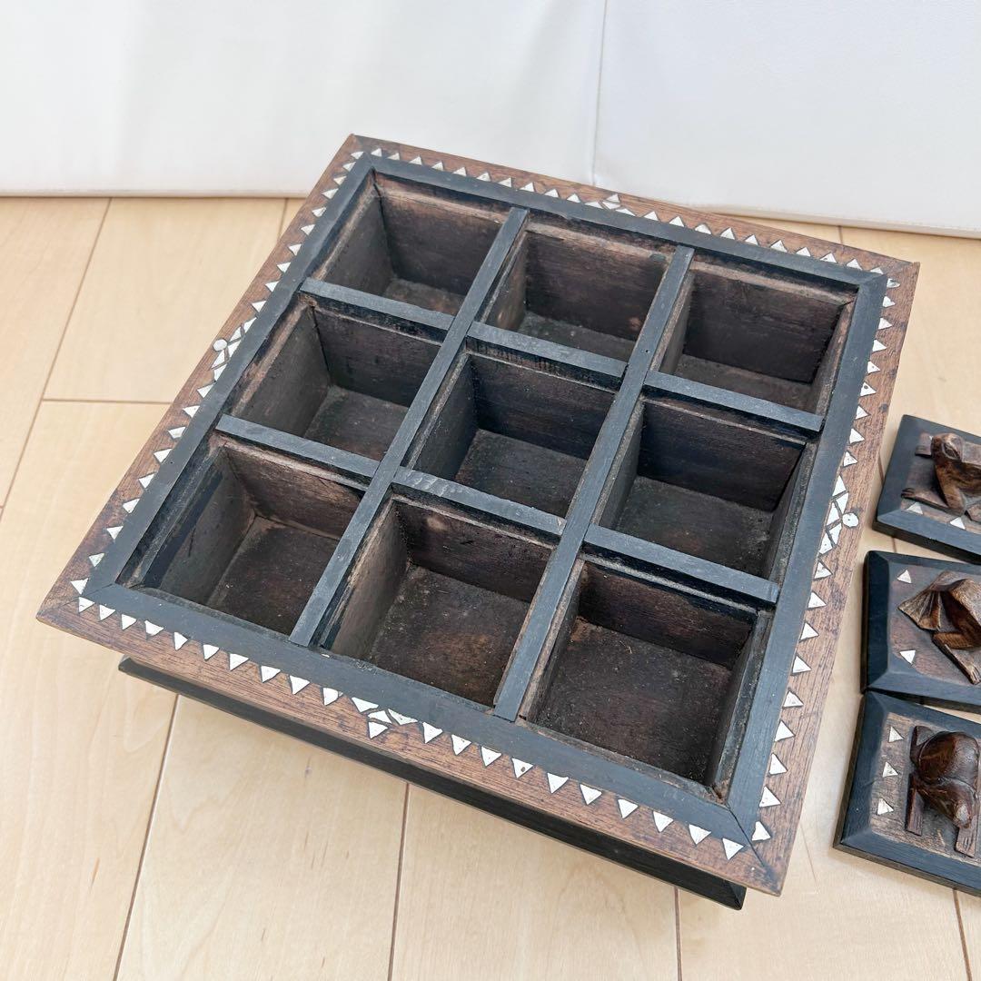 ヴィンテージ　螺鈿細工　象嵌　カエル彫刻　薬箱　小物入れ　収納　アジアン