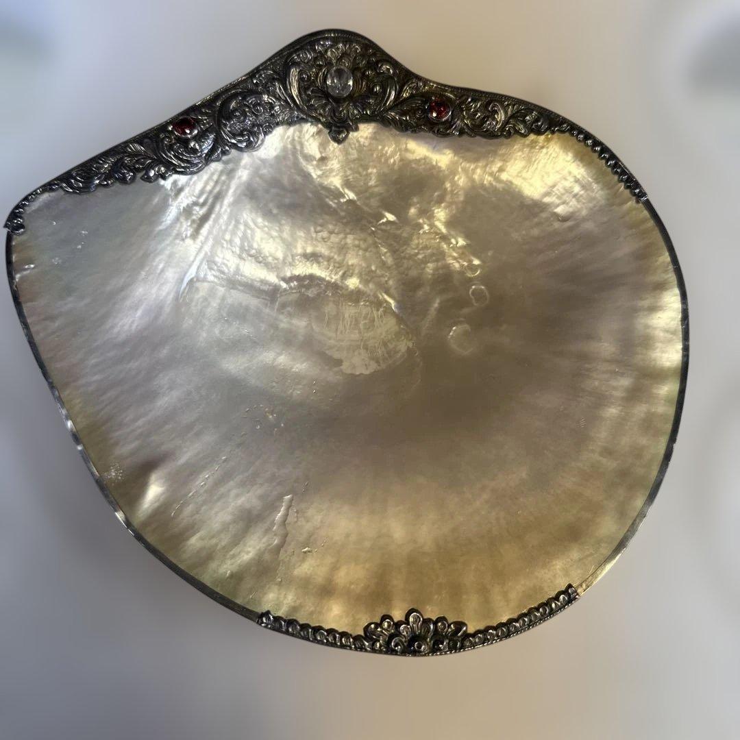 シルバー，銀，小物入り，真珠母貝の装飾皿