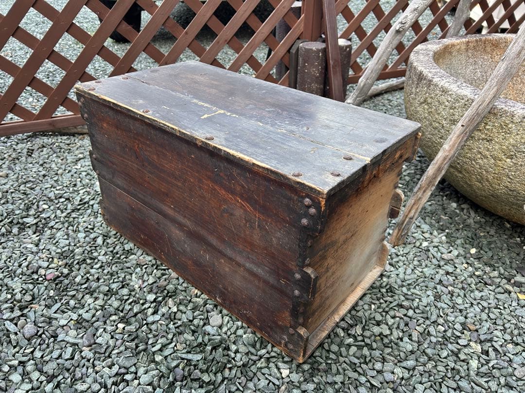 レトロ　木箱　ケース　蓋付収納　アンティーク　古道具