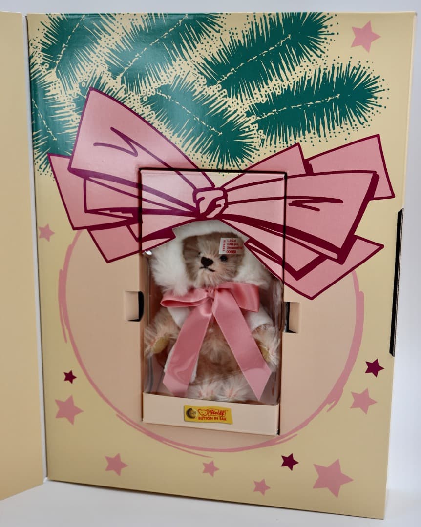 Steiff テディベア クリーム色 ピンクリボン
