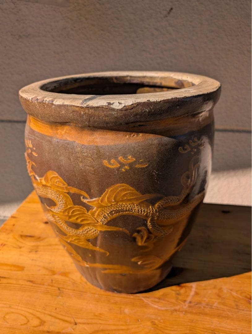 【昭和レトロ】大甕　大壺　陶器　ピータン壺　つぼ　甕　オブジェ　アンティーク
