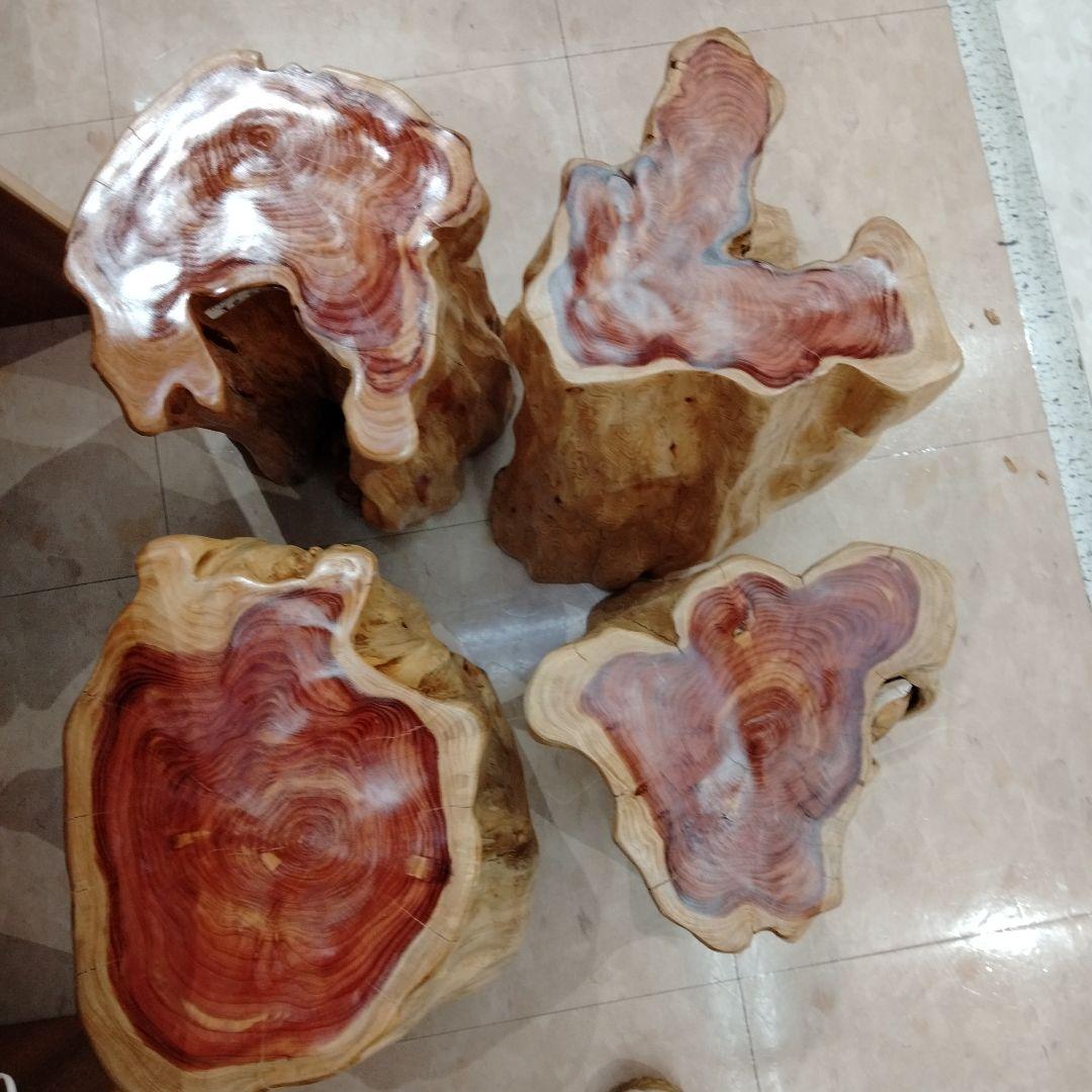 けや木テーブル、丸椅子4つセット