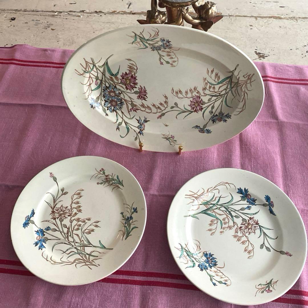 フランスアンティーク　LunevilleリュネヴィルBLEUET　矢車菊皿【C】