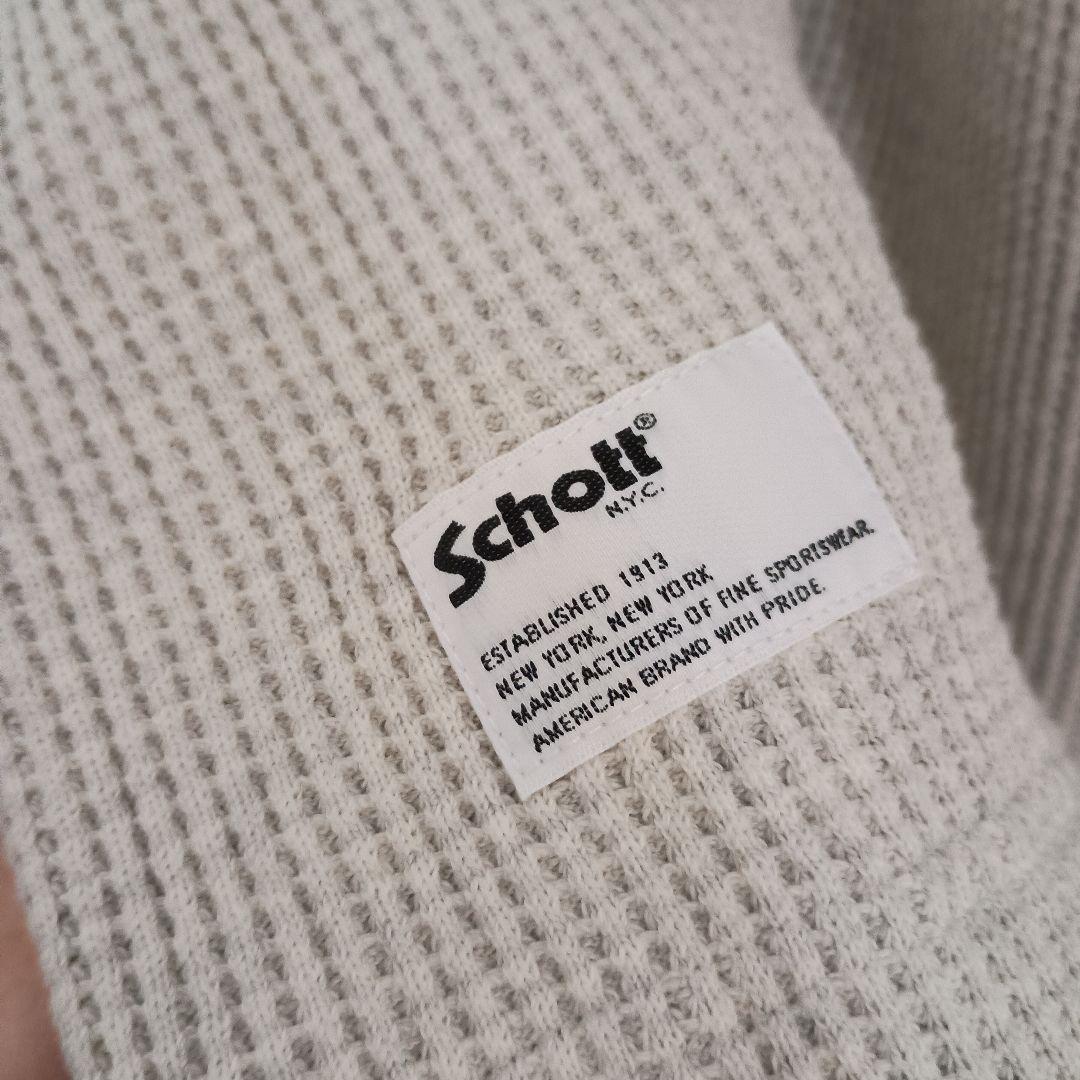 Schott サーマル ワッフル 長袖Tシャツ クルーネック カットソー 染め