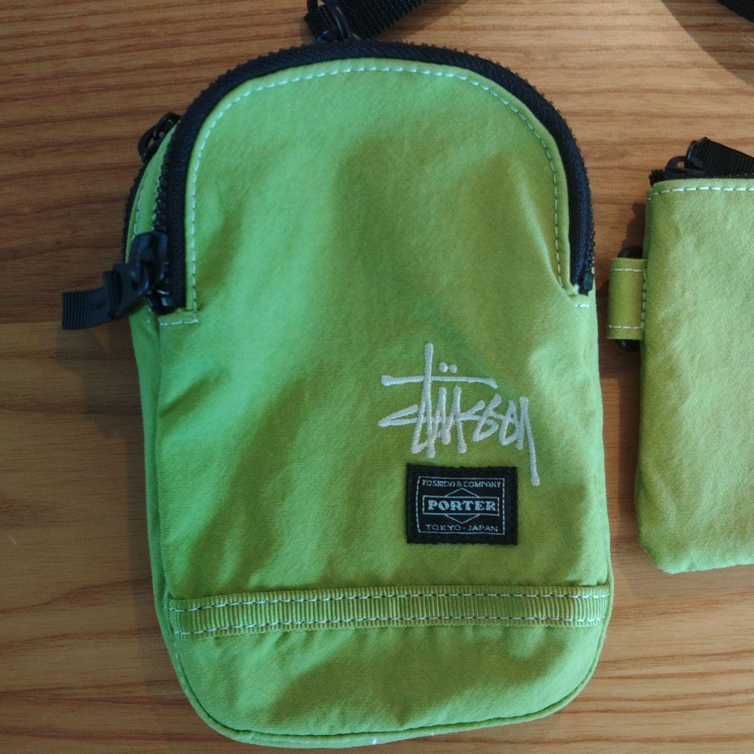 STUSSY PORTER ダブルネームグリーンショルダーバッグ、財布セット美品