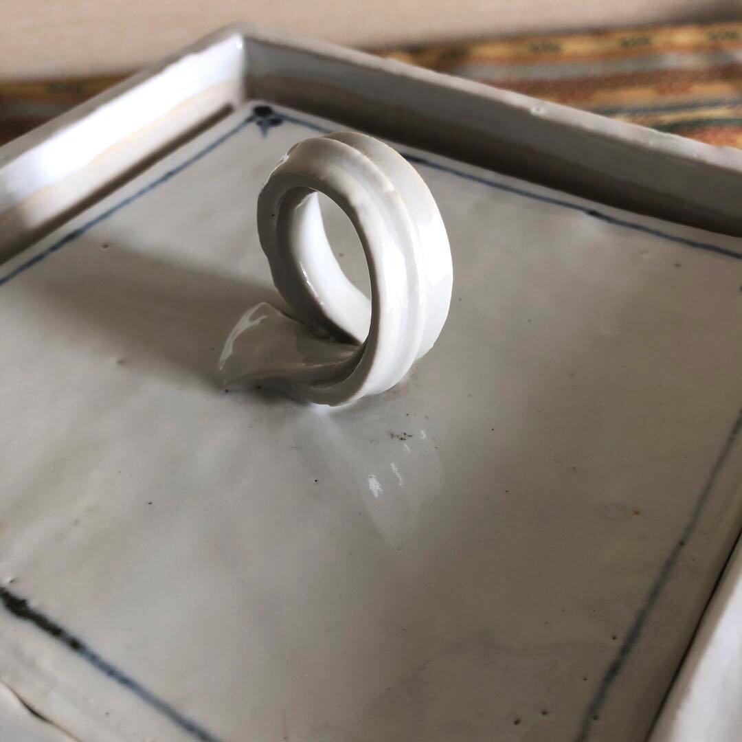 【値下げ】　水差　染付　河本五郎　染付四方水差　茶道具　瀬戸　河本礫亭　磁器