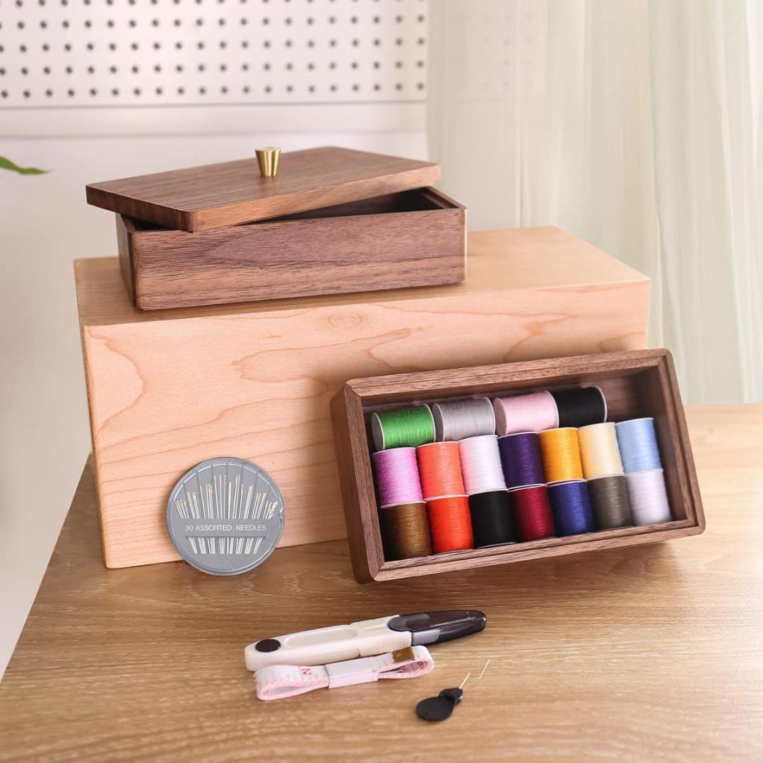 アクセサリー 蓋つき 黒胡桃材製蓋付き小物収納ボックス