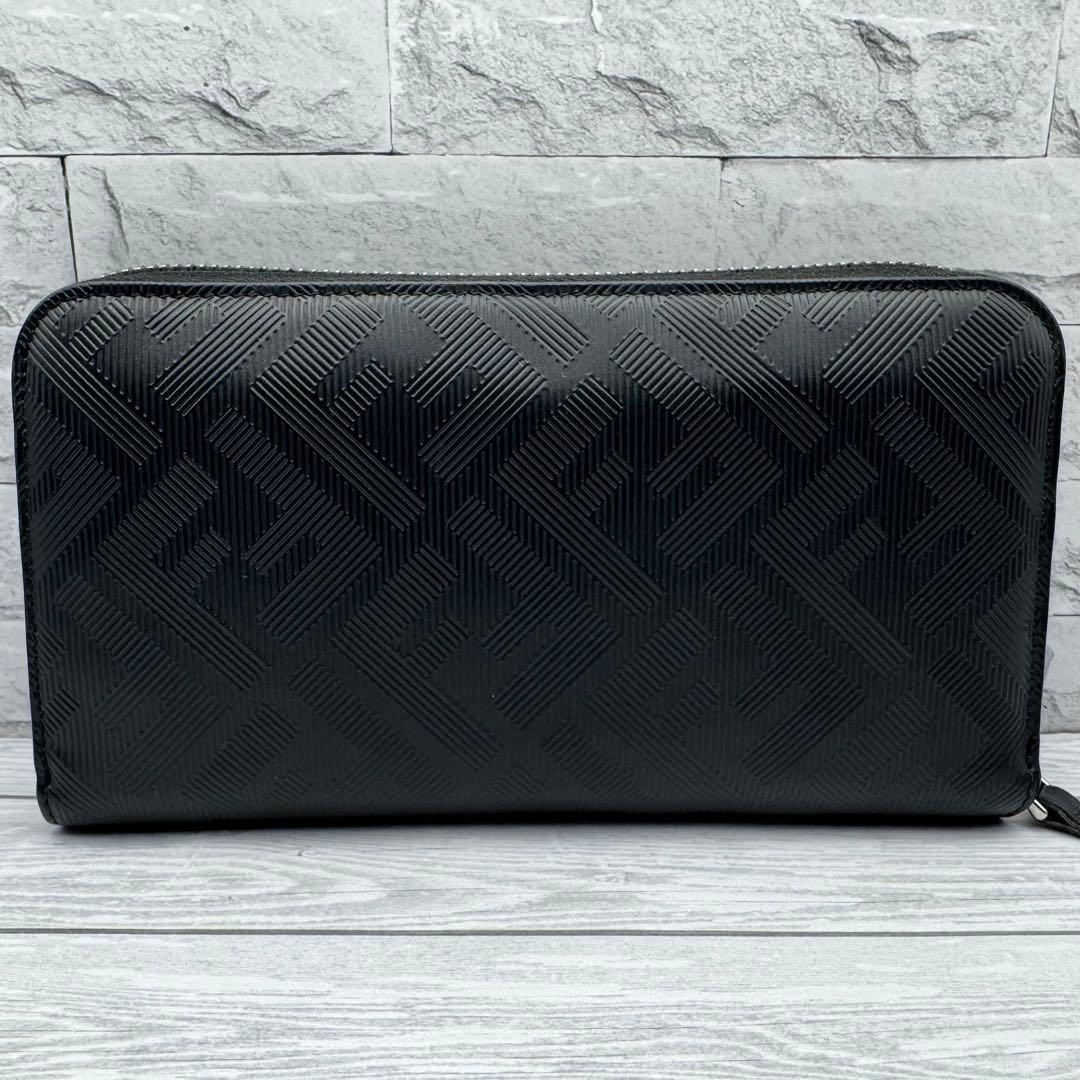 【美品】FENDI　シャドーダイアゴナル　ラウンドファスナー　長財布　レザー　黒