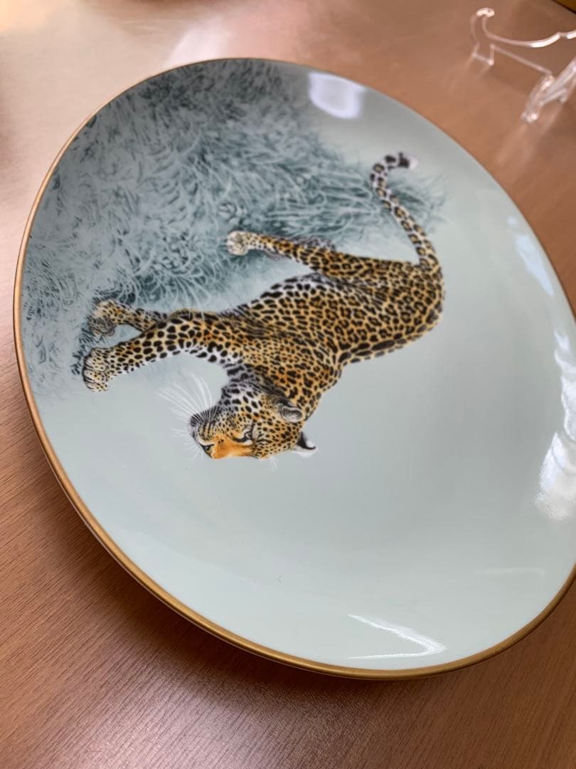 HERMES 赤道直下のスケッチヒョウの絵柄オーバルプレート♡美しい♡希少