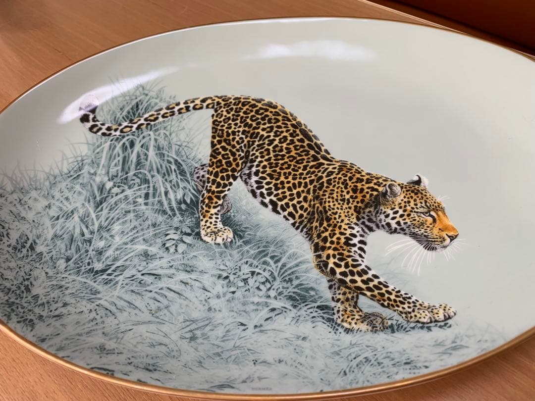 HERMES 赤道直下のスケッチヒョウの絵柄オーバルプレート♡美しい♡希少