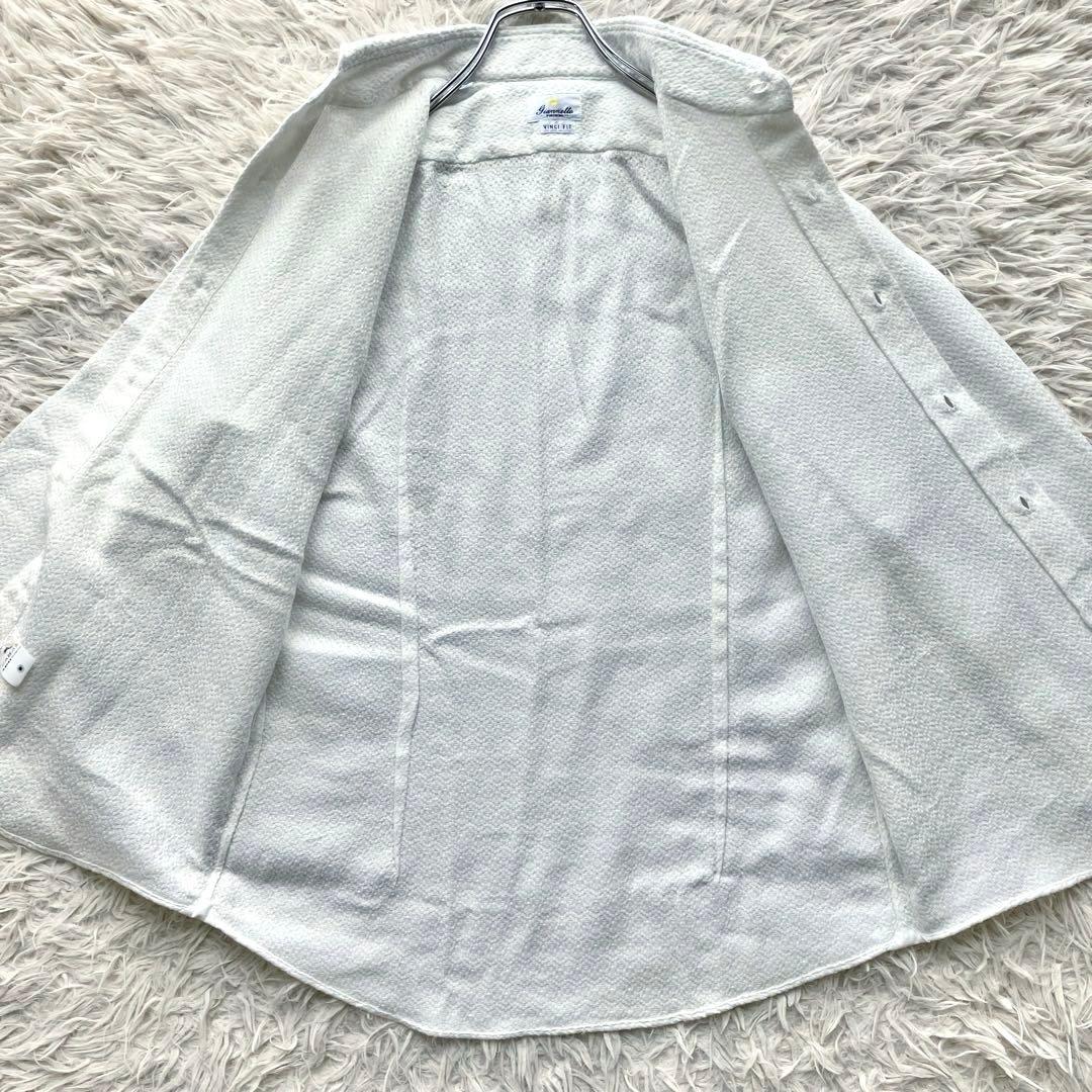 【極美品 洗える ジャガード織】ジャンネット　シャツ　ホリゾンタルカラー　白　M