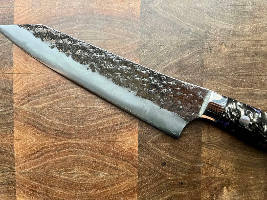 黒崎 優 閃光 鋭　ハイス　SG2 鎚目 牛刀　包丁 180mm 黒アクリル柄