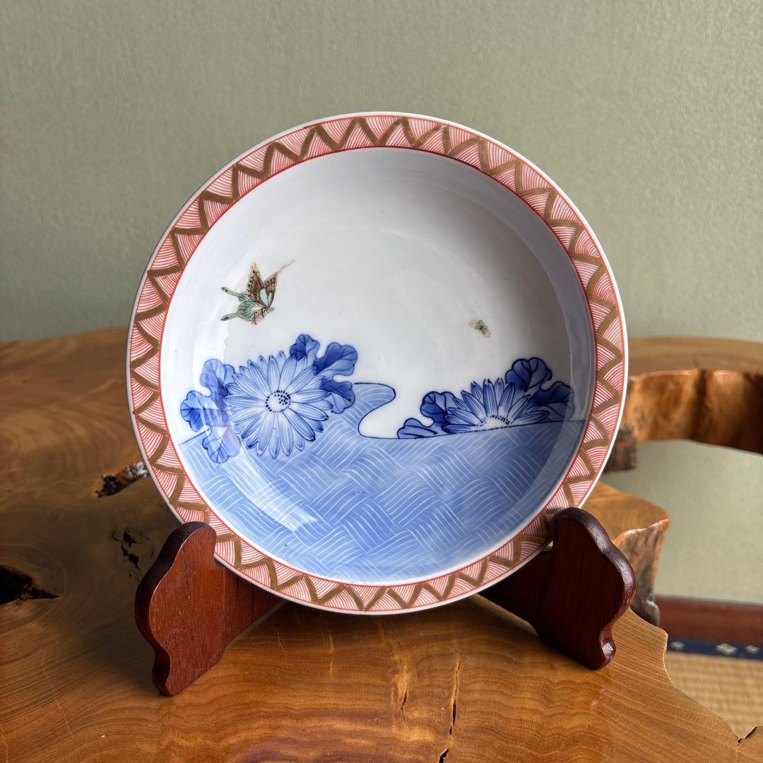 宮内庁御用達 深川製磁 皿 花と蝶 飾り皿 直径19cm