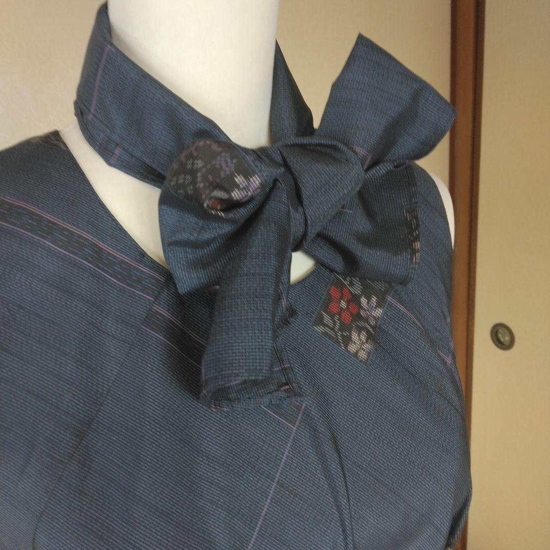 大島紬解き生地から、バイアス仕立てロングフレアーワンピース　　Ｓ寸