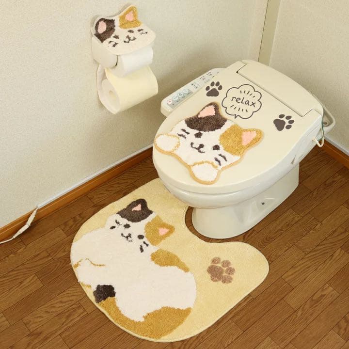 ねこ トイレマット セット ５点 トイレ 吸着タイプ にゃんこ キャット 猫