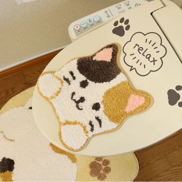 ねこ トイレマット セット ５点 トイレ 吸着タイプ にゃんこ キャット 猫