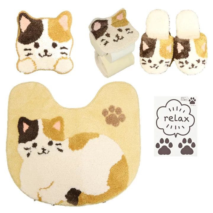 ねこ トイレマット セット ５点 トイレ 吸着タイプ にゃんこ キャット 猫