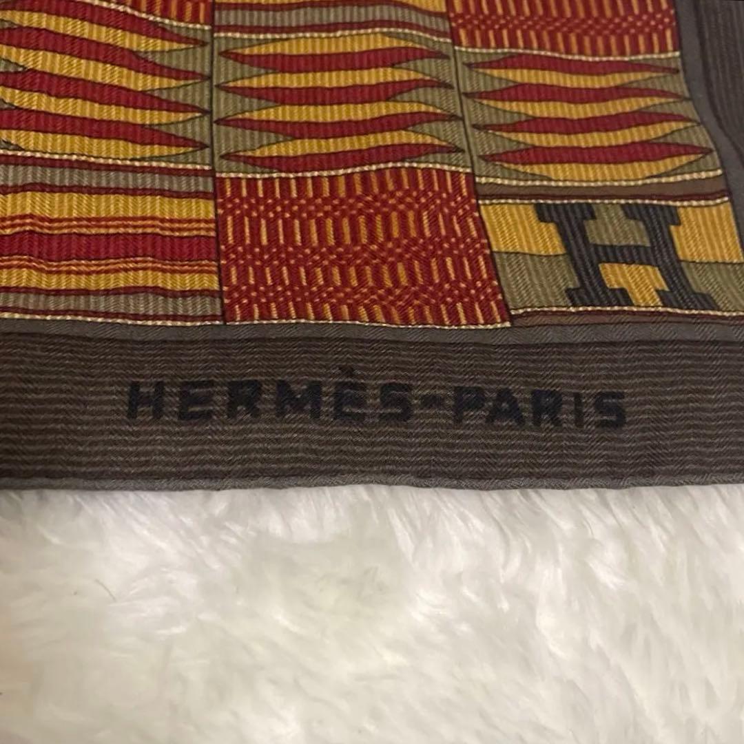美品　HERMES カシシル　カレ140 カシミヤシルク大判スカーフ　マフラー
