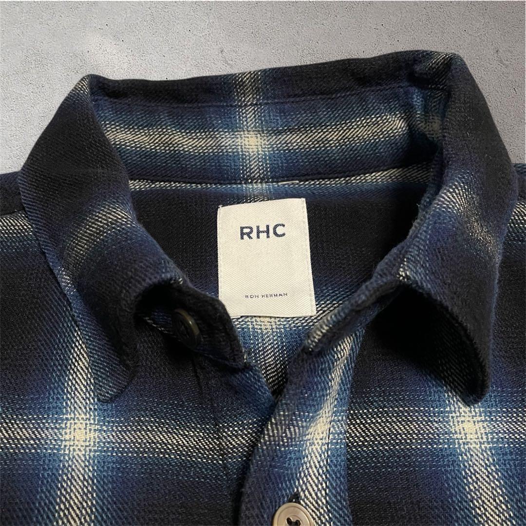 RHCロンハーマン ネイビー オンブレ シャドー チェックネルシャツ