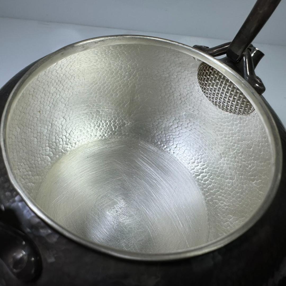 純銀製 羽田花押 寶珠 薬缶 貴石摘 銀瓶 煎茶道具 湯沸 美術品 純銀保証