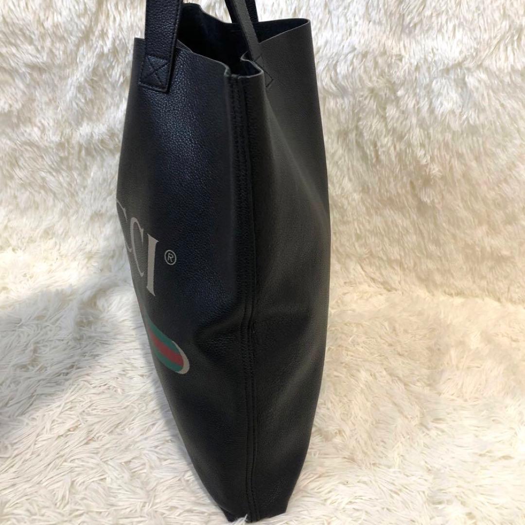 未使用級✨グッチ　レザー トートバッグ　ロゴ シェリーライン　ブラック メンズ