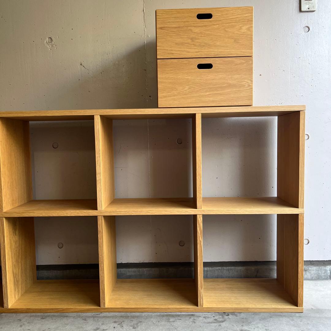 美品★無印 スタッキングシェルフセット・５段×２列・オーク材 チェスト付