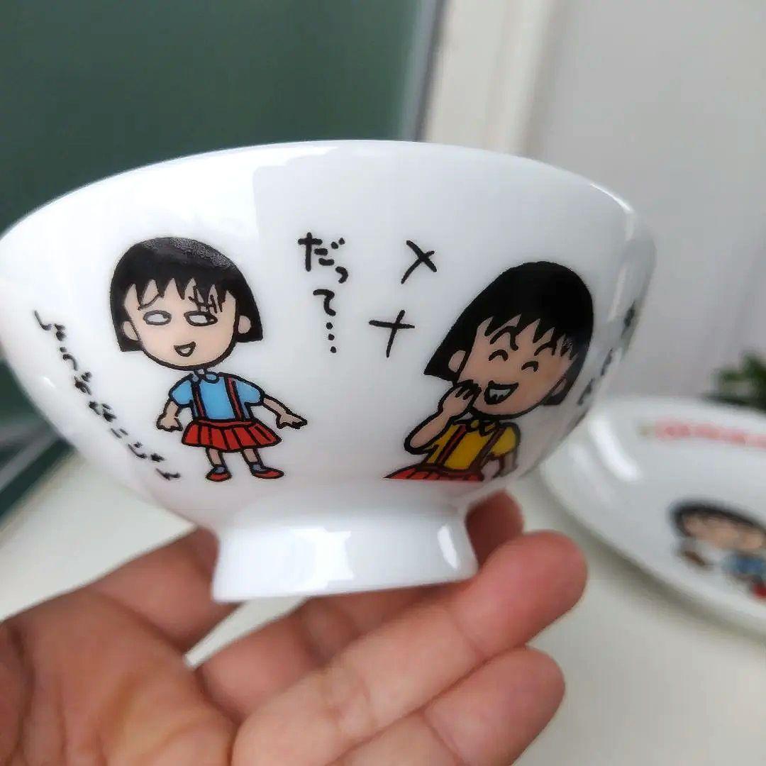 未使用極美品！1990年製 ちびまる子ちゃん 陶器製食器 レトロ 4点セット