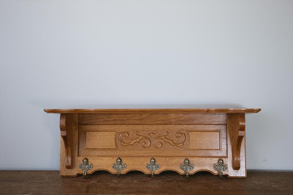 フランスアンティーク木製ウォールフック/シェルフ/壁掛けラック(86-174)